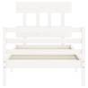 White Small Single Bed Frame with Headboard - Solid Wood