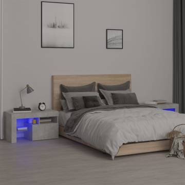 Modern Bedside Cabinets 2 pcs with LED Lights - Concrete Grey