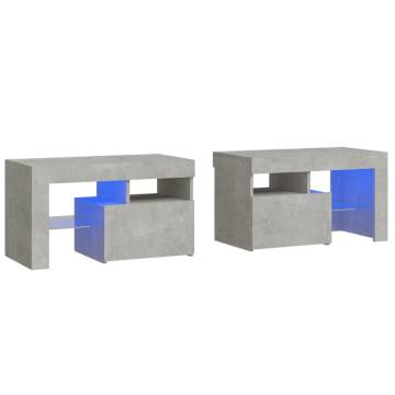 Modern Bedside Cabinets 2 pcs with LED Lights - Concrete Grey