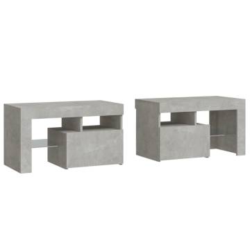 Modern Bedside Cabinets 2 pcs with LED Lights - Concrete Grey