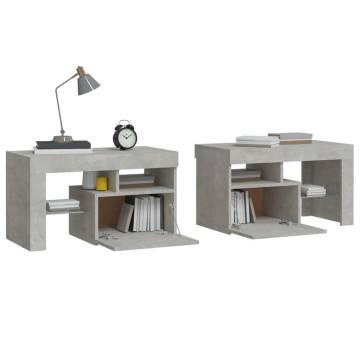 Modern Bedside Cabinets 2 pcs with LED Lights - Concrete Grey