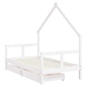 Kids Bed Frame with Drawers - Black Solid Pine 80x160 cm