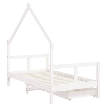 Kids Bed Frame with Drawers - Black Solid Pine 80x160 cm