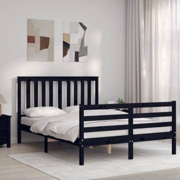 Black Bed Frame with Headboard 120x200 cm - Solid Wood