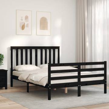 Black Bed Frame with Headboard 120x200 cm - Solid Wood