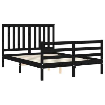 Black Bed Frame with Headboard 120x200 cm - Solid Wood