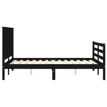 Black Bed Frame with Headboard 120x200 cm - Solid Wood