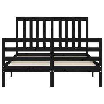 Black Bed Frame with Headboard 120x200 cm - Solid Wood