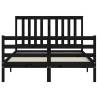 Black Bed Frame with Headboard 120x200 cm - Solid Wood