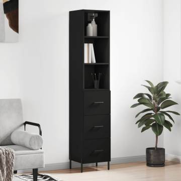 Stylish Highboard Black - 34.5x34x180 cm Engineered Wood