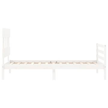 White Small Single Bed Frame with Headboard - Solid Wood