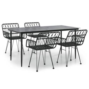 5 Piece Garden Dining Set - Black Poly Rattan | Hipo Market