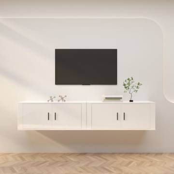 High Gloss White Wall-Mounted TV Cabinets - 2 pcs | HipoMarket