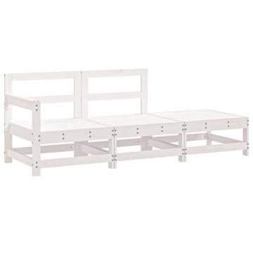 3 Piece Garden Lounge Set - White Solid Wood Pine