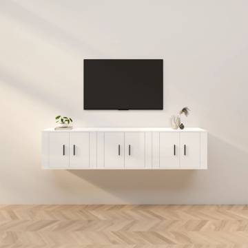 High Gloss White Wall-Mounted TV Cabinets - 3 pcs | Hipo Market