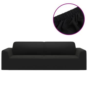 3-Seater Stretch Couch Slipcover - Black Polyester Jersey