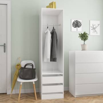 High Gloss White Wardrobe with Drawers - 50x50x200 cm