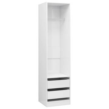 High Gloss White Wardrobe with Drawers - 50x50x200 cm