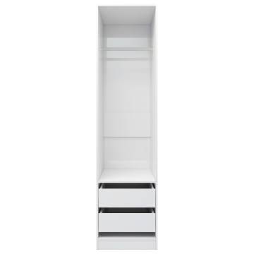 High Gloss White Wardrobe with Drawers - 50x50x200 cm