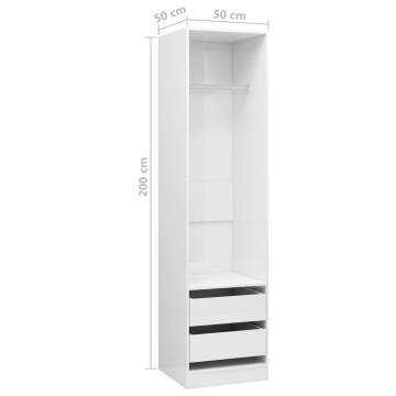 High Gloss White Wardrobe with Drawers - 50x50x200 cm