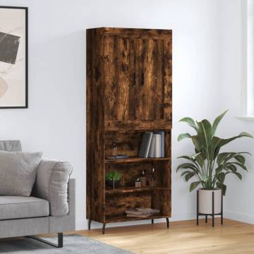 Stylish Highboard in Smoked Oak - Engineered Wood 69.5x34x180 cm