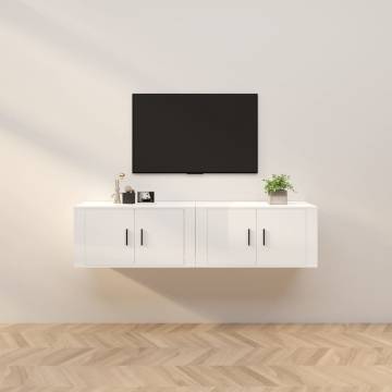 Sleek Wall-mounted TV Cabinets - High Gloss White, 2 pcs