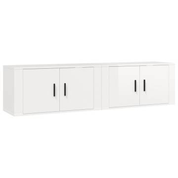 Sleek Wall-mounted TV Cabinets - High Gloss White, 2 pcs