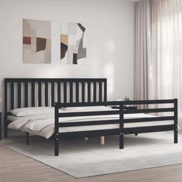 Black Bed Frame with Headboard - Solid Pine Wood 200x200 cm