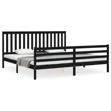 Black Bed Frame with Headboard - Solid Pine Wood 200x200 cm