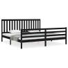 Black Bed Frame with Headboard - Solid Pine Wood 200x200 cm