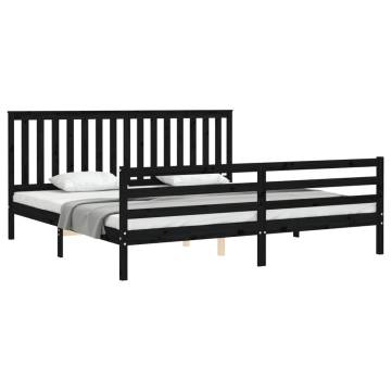 Black Bed Frame with Headboard - Solid Pine Wood 200x200 cm