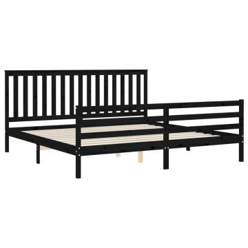 Black Bed Frame with Headboard - Solid Pine Wood 200x200 cm