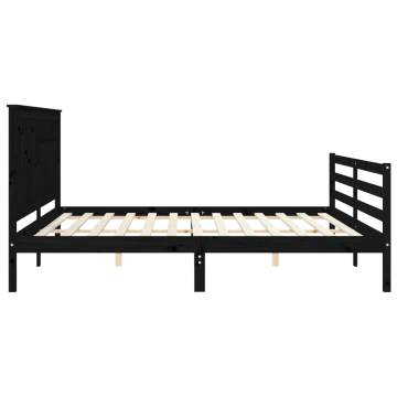 Black Bed Frame with Headboard - Solid Pine Wood 200x200 cm