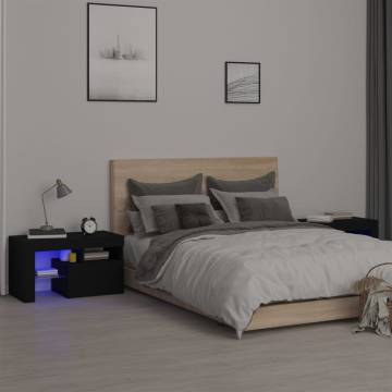 Stylish Black Bedside Cabinets with LED Lights - Set of 2