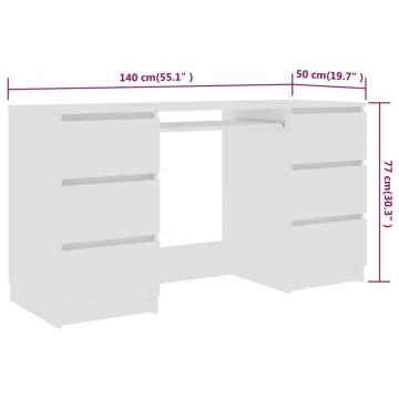 Stylish White Writing Desk 140x50 cm - Durable Engineered Wood