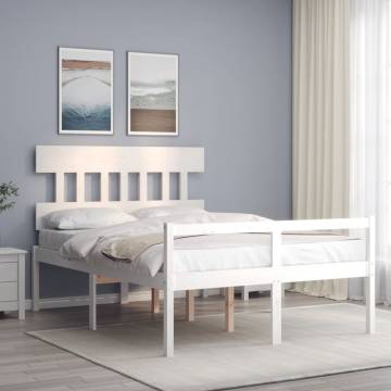 White Double Solid Wood Bed Frame with Headboard | HipoMarket