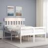 Bed Frame with Headboard White Double Solid Wood Colour white Size 135 x 190 cm Model high 