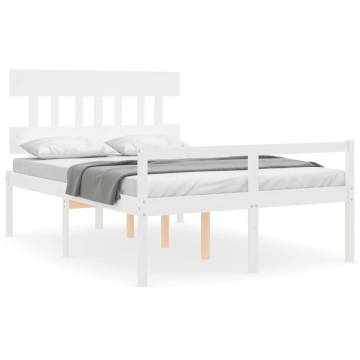 White Double Solid Wood Bed Frame with Headboard | HipoMarket