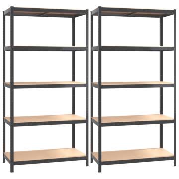 5-Layer Shelves 2 pcs - Sturdy Anthracite Steel & Wood Storage