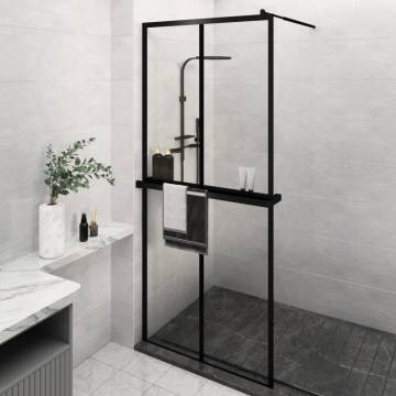 Walk-in Shower Wall with Shelf Black 90x195 cm - ESG Glass & Aluminium