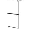 Walk-in Shower Wall with Shelf Black 90x195 cm - ESG Glass & Aluminium