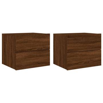 Wall-Mounted Bedside Cabinets with LED Lights - 2 pcs Brown Oak