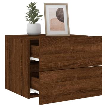 Wall-Mounted Bedside Cabinets with LED Lights - 2 pcs Brown Oak