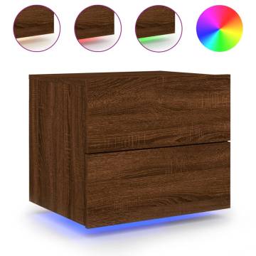 Wall-Mounted Bedside Cabinets with LED Lights - 2 pcs Brown Oak