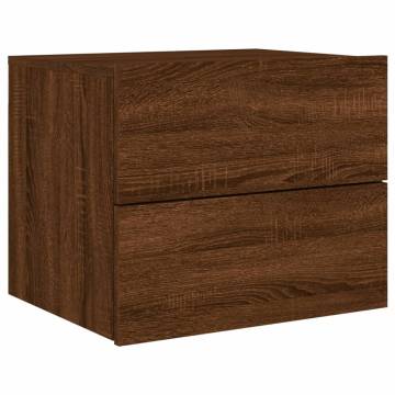 Wall-Mounted Bedside Cabinets with LED Lights - 2 pcs Brown Oak