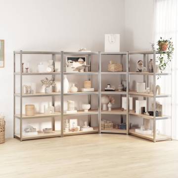 5-Layer Shelves Set - Silver Steel & Engineered Wood Storage