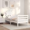 White Small Single Bed Frame with Headboard | Solid Pine Wood