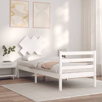 White Small Single Bed Frame with Headboard | Solid Pine Wood