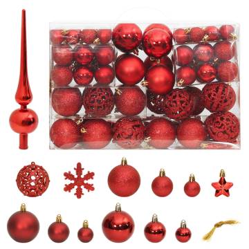 111 Piece Red Christmas Bauble Set - Shatterproof Decor