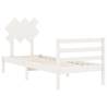 White Small Single Bed Frame with Headboard | Solid Pine Wood